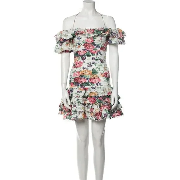 ZIMMERMANN Floral Print Mini Dress ZIM 0 / US 4 white - Picture 6 of 16
